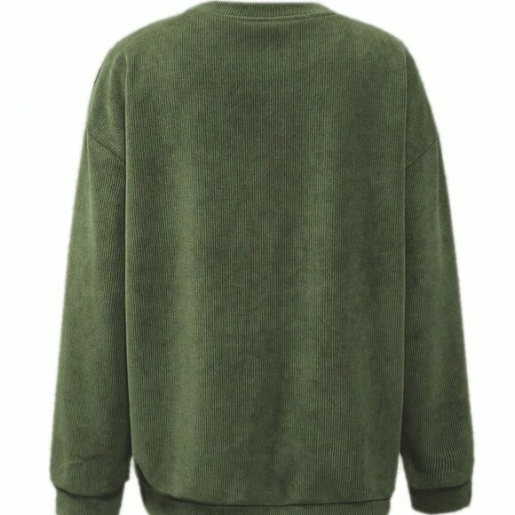 Army Green Casual Women's Christmas Letter Sweatshirt - Picture 2 of 3